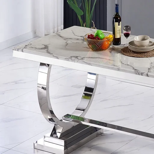 Luxury white marble dining table hot selling Furniture Dining Room Table Stainless Steel Base Dining Table
