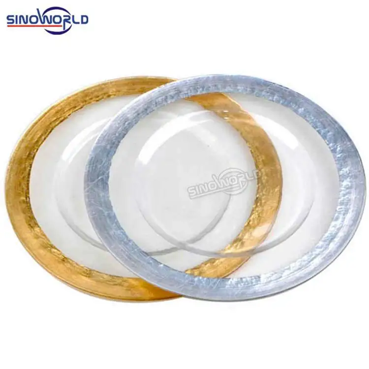 13inch Gold Rim Clear Round Glass Charger Plates Beaded for party wedding