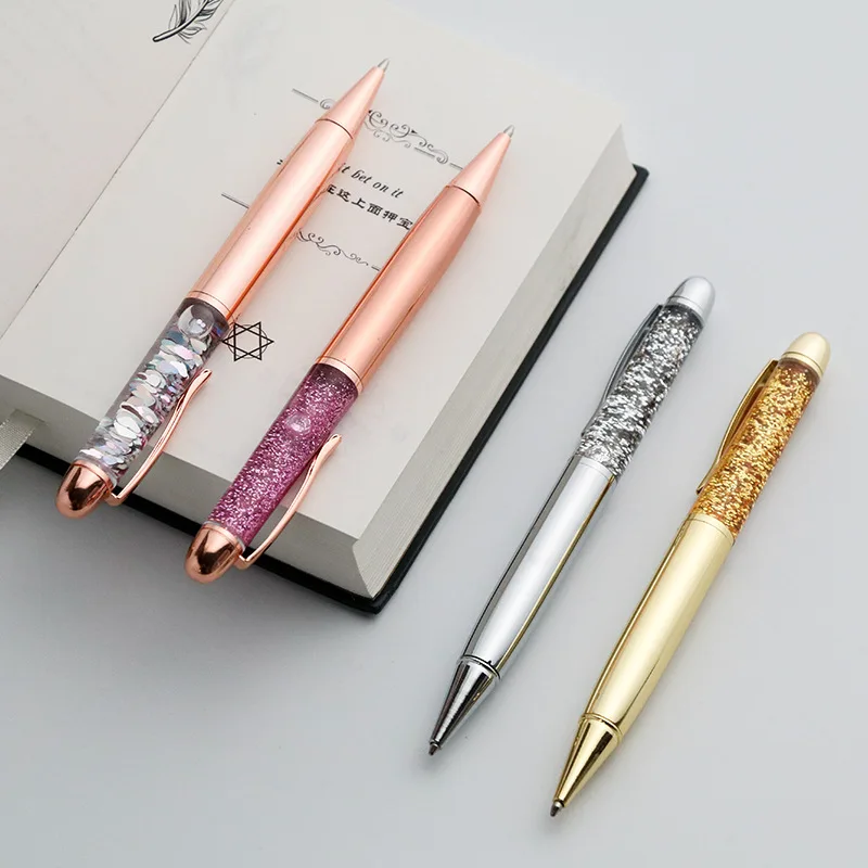 Customizable Bling Sequin Quicksand Metal Ballpoint Pen 1.0mm Crystal Writing Pen with Glitter Black Ink for Office Business