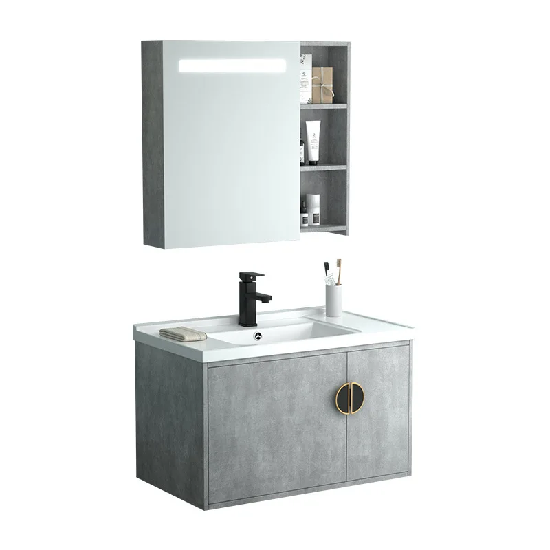 Рок плиты интегрированный таз интеллигентая (ый) Зеркало выдвижными полками на стены для ванной комнаты из твердого дерева простой