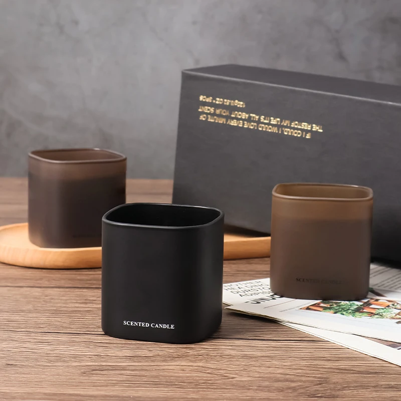 Amber Series Square Natural Soy Wax Scented Luxury Candle 3 Piece Gift Set for Sale