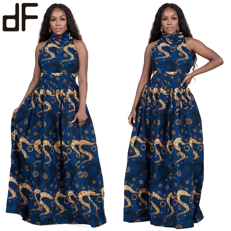 Новый стиль Kente вощеное Африканское платье кайтэ дизайн с лямкой на шее без рукавов Женская этническая одежда Дашики