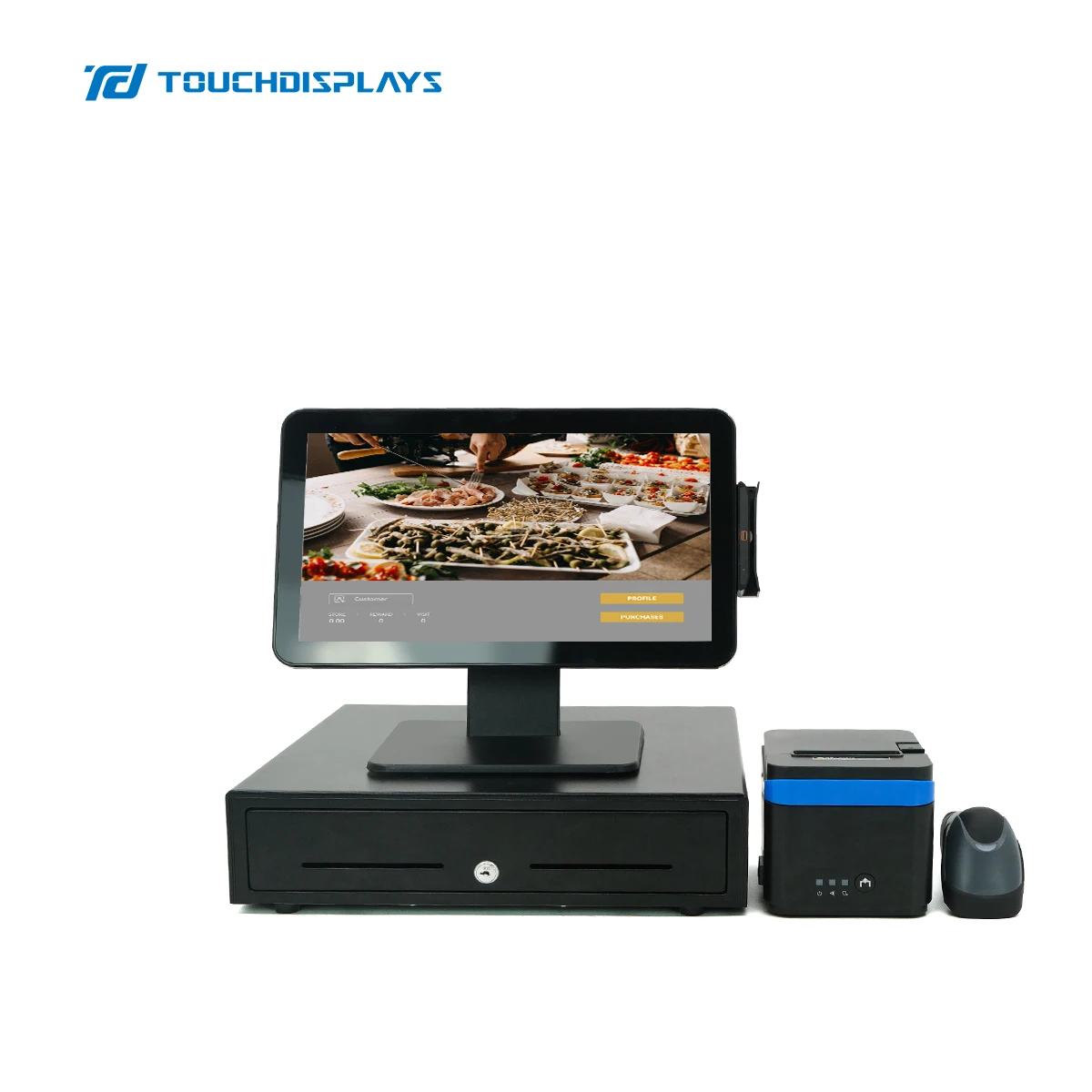 TouchDisplays 15.6 inch touch cash machine waterproof cash register dual screen pos supermarket pos system