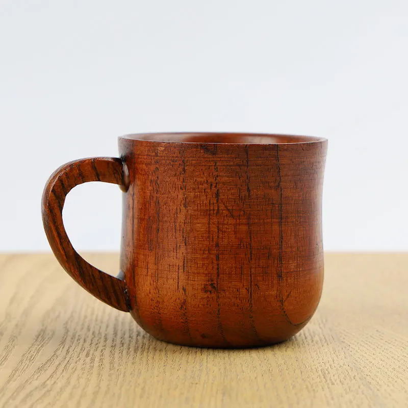 Wholesale 100% eco-friendly   Drinkware Milk Juice Tea Coffee Wooden coffee Cup With Handle  wooden cup