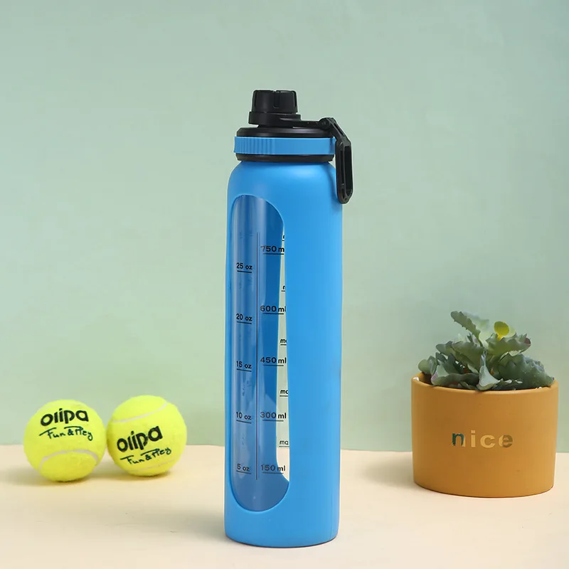 Hot Sale 1000ml Wholesale Water Cup Student School Office Botella De Agua Colorful Glass Water Bottle with Time Marker For Kids