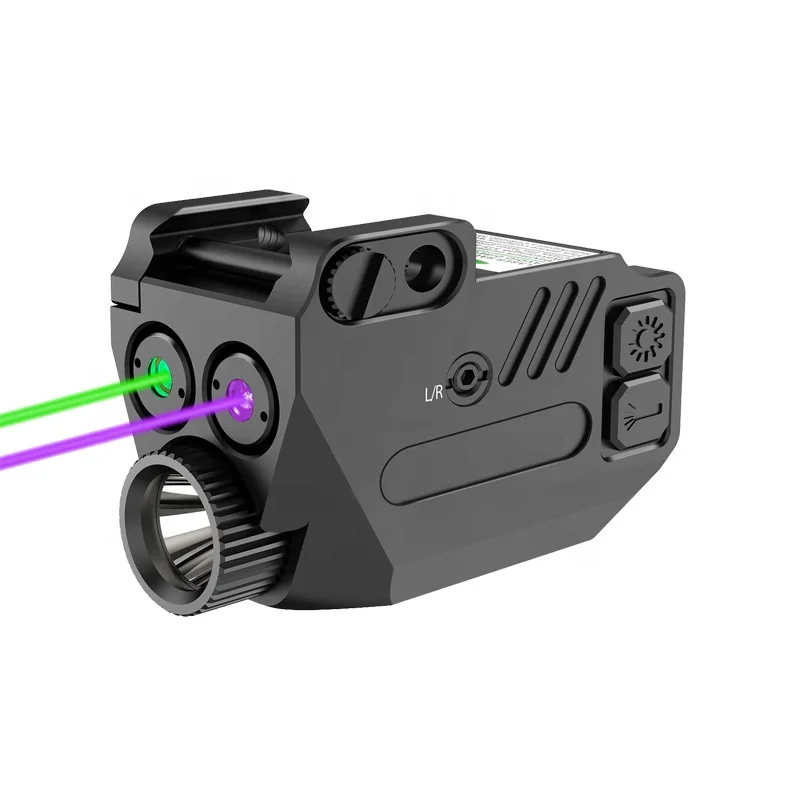 Rechargeable Tactical Flashlight with Green Purple Beam and White LED Light Combo