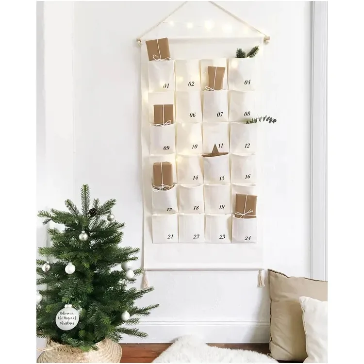 Hot Sale Christmas Tree Decoration Digital White Cotton Canvas Advent Calendar Blank Countdown Calendars