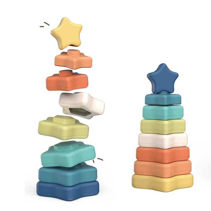 Baby learning stacking tower toy early educational wheat straw game toy