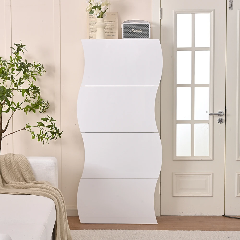 New modern S-style Shoe Cabinet Storage for Entryway Hidden Shoe Organizer Cabinet with 4 Flip Drawers for Living Room