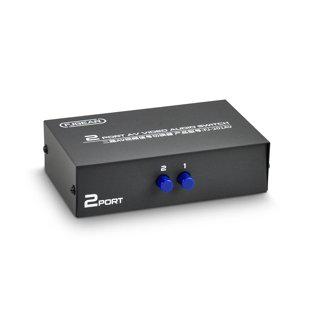 FJ-201AV FJGEAR Plug and play 2 Port AV Video Audio Switch 2 in 1 out AV Switch support bandwidth 250mhz two way switch