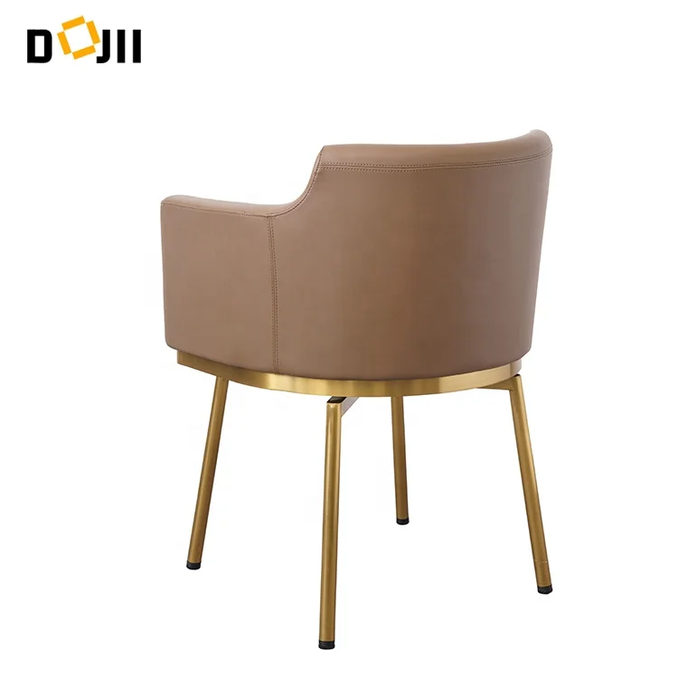 Luxury Mid Century Contemporary Modern European Real Leather-Upholstered Armrest Restaurant Dining Chair