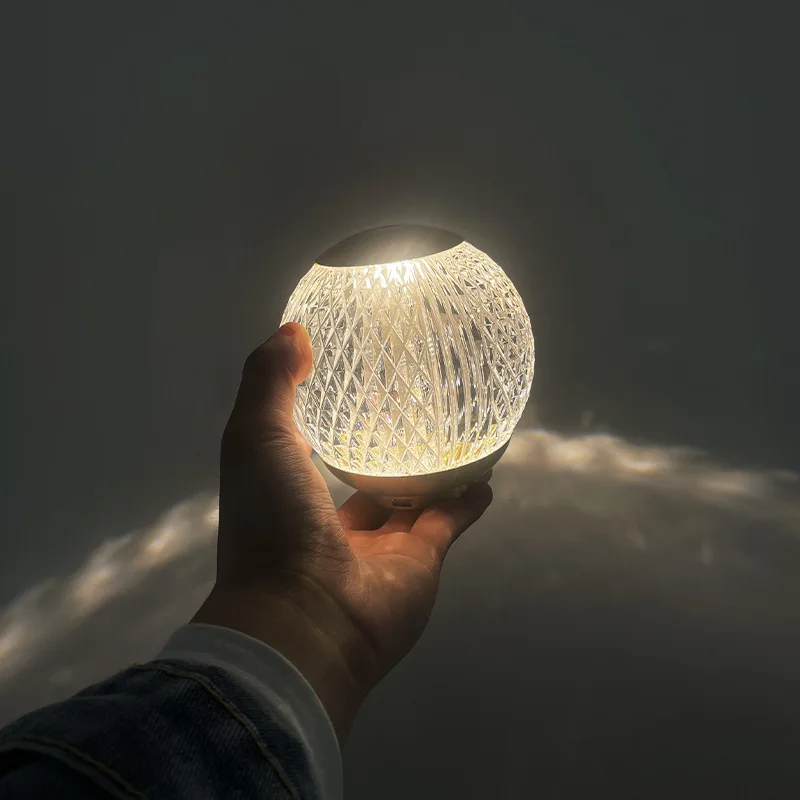 Modern Simple Creative  Crystal Round Acrylic Lamp LED Rechargeable Touch Nordic Living Room  Night Light AC/DC Charging