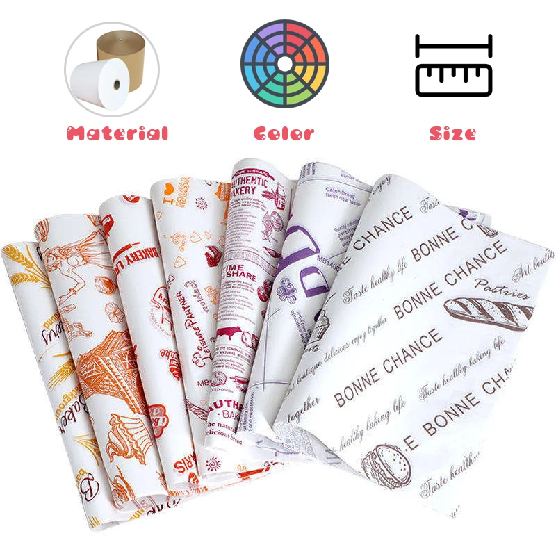 Biodegradable Custom Food Wrapping Paper Sheets, Pe coated GreaseProof Paper With Your Own Logo