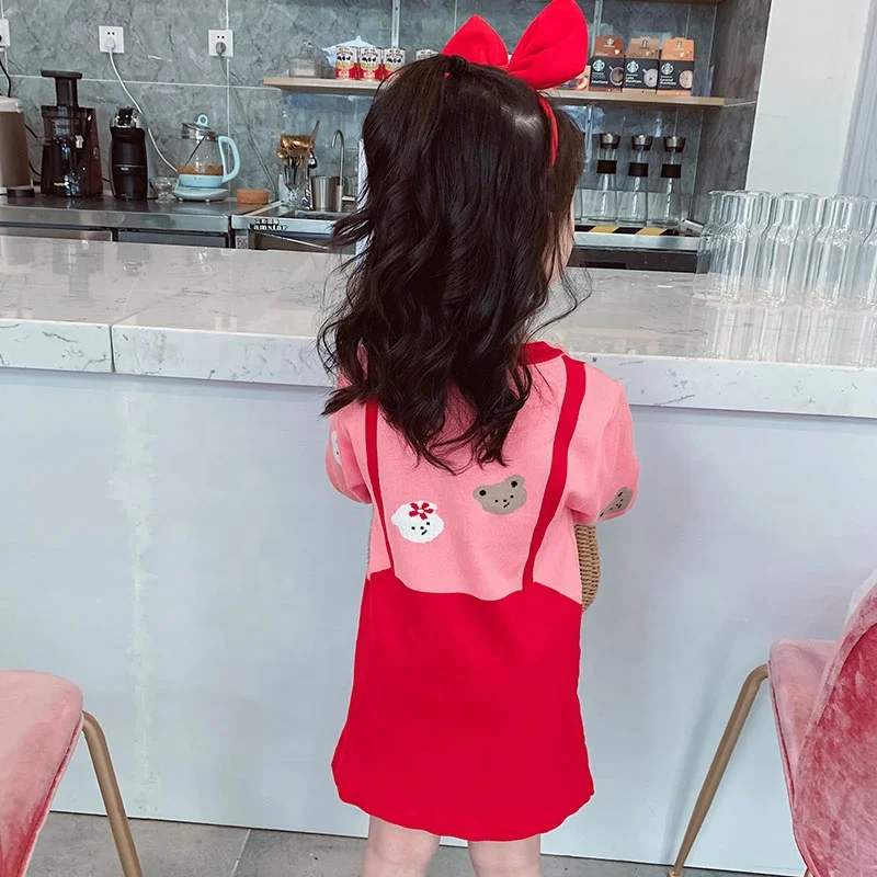 
New Europe and the United States autumn baby girl knitted pattern dress cartoon wool dress OEM 