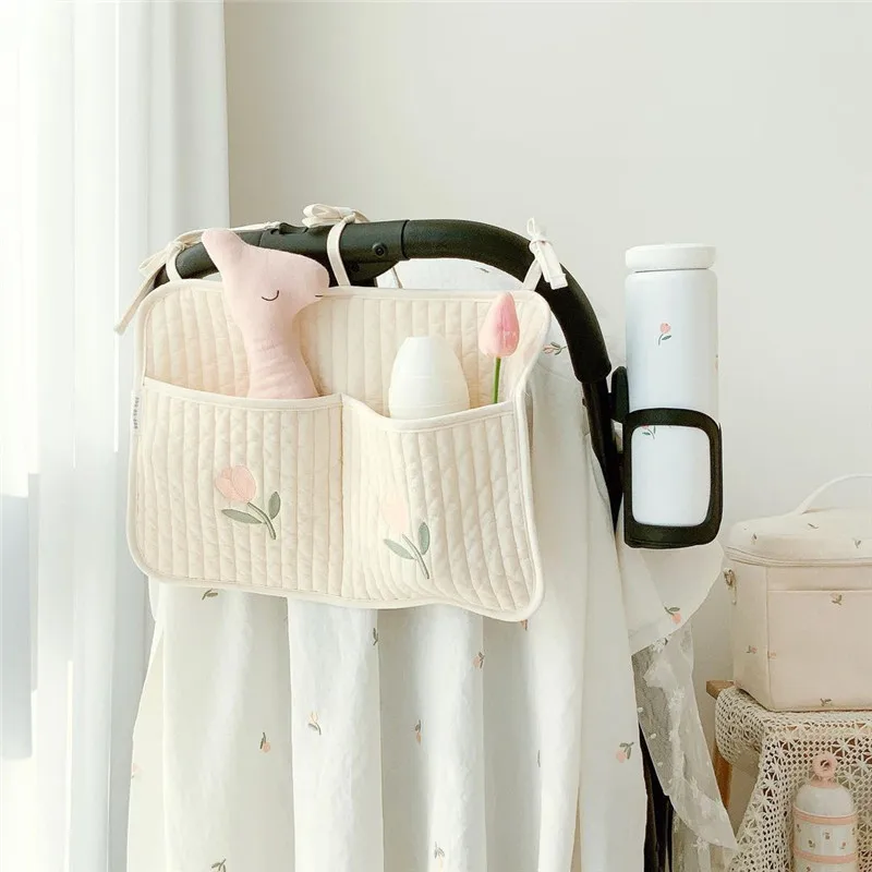 Lovely Embroidered Baby Nursery Organizer Baby Bed Detachable Organizer Hanging Storage Bags for Crib Bedside