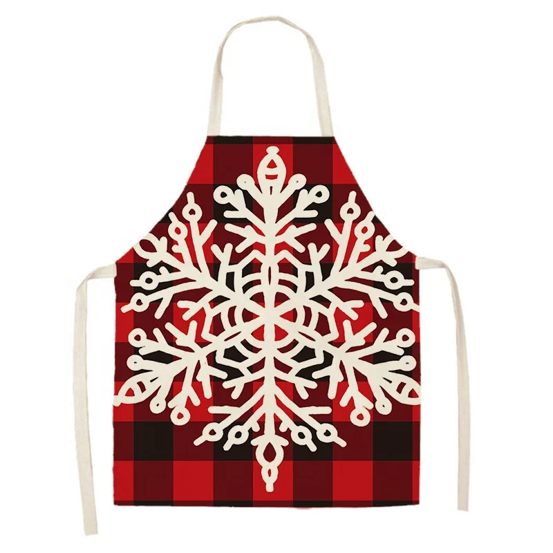 Sublimation Custom Long Apron Merry Christmas Linen Material Cooking Apron Christmas Design Unisex Aprons Kitchen Promotion