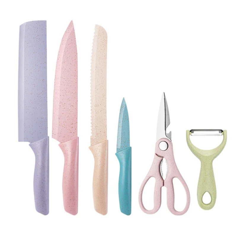 Соломенная шляпа покрыта 6 раз цвет из нержавеющей стали набор кухонных ножей Подарочная коробка с подарочной коробкой производитель бытовые кухонные ножи Набор оптом и в