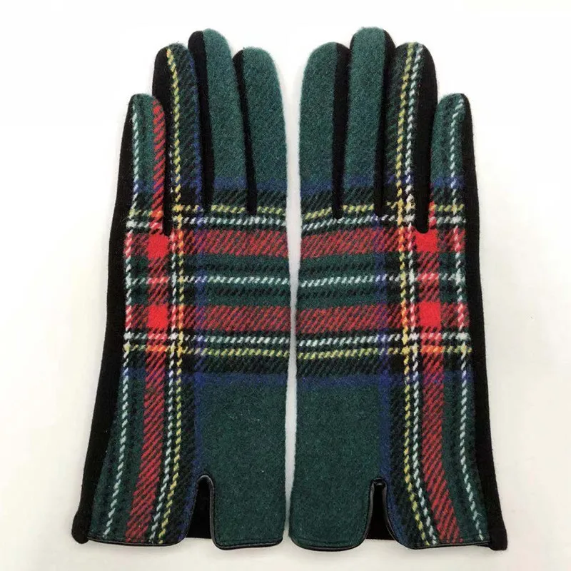 Women Winter Gloves Touch Screen Thick Warm Adult Hand Outdoor Mittens Plaid Gloves