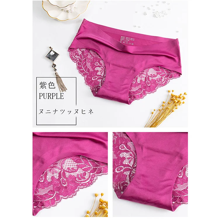 Popular Sexy Silk Underwear Sexy Nylon Hipster Briefs Luxury French Lace Shiny Satin Panties For Women