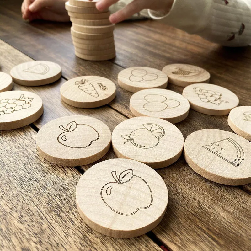 Solid Wood Children Learn Disc Cognition Printing Chip Memory Toys