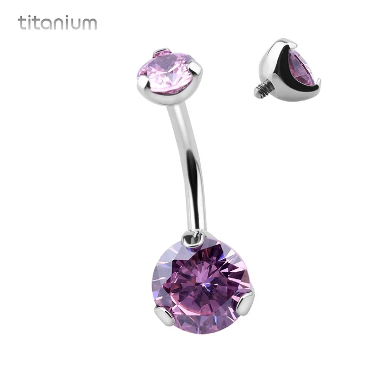 F136 Titanium Internally Threaded Belly Ring Fashion Piercing Jewelry With Round Zircon Navel Piercing Jewelry