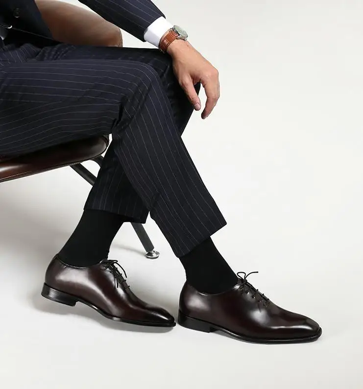 Luxury 35-47# black integrated leather oxford shoes lace-up top layer cowhide British business casual dress shoes for men