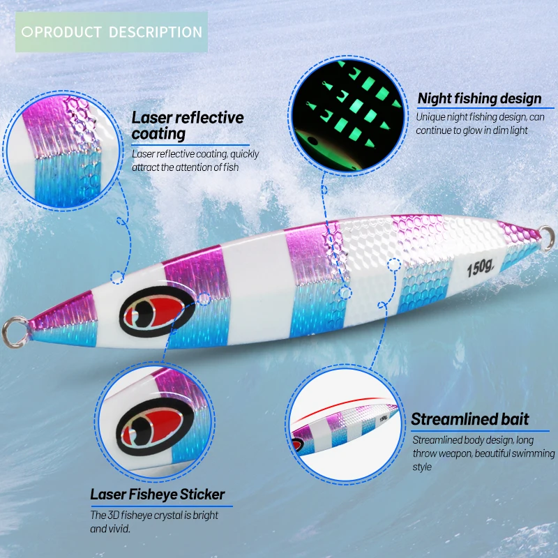 J11 Offshore Fish Light Sea Fake Tuna Luminous Fast Fall Metal Jig Lure Artificial Hard Bait Saltwater Fish Jig Lure Fish Lure