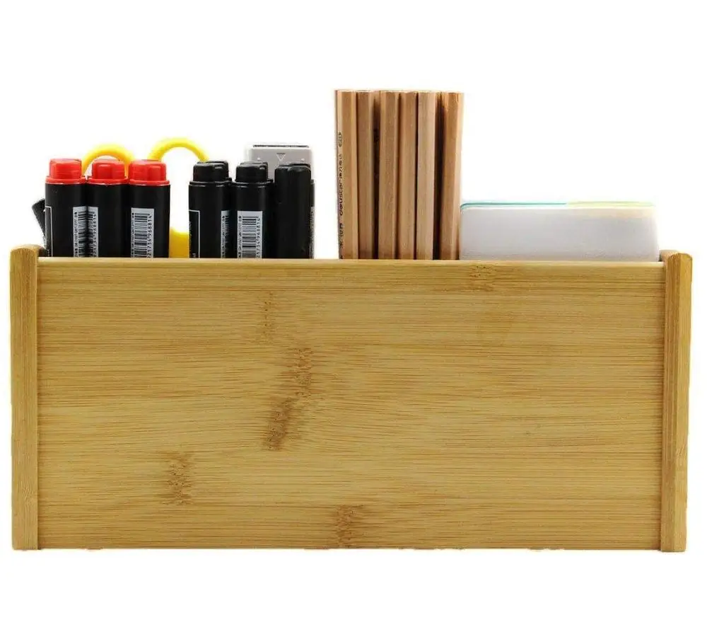 
Bamboo Desk Organizer Pen Holder Accessories Storage Caddy with 6 Compartments and Drawer 