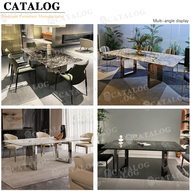 High Quality Large Stone Stainless Steel Dining Table Restaurant Natural Marble Creativity Dining Tables