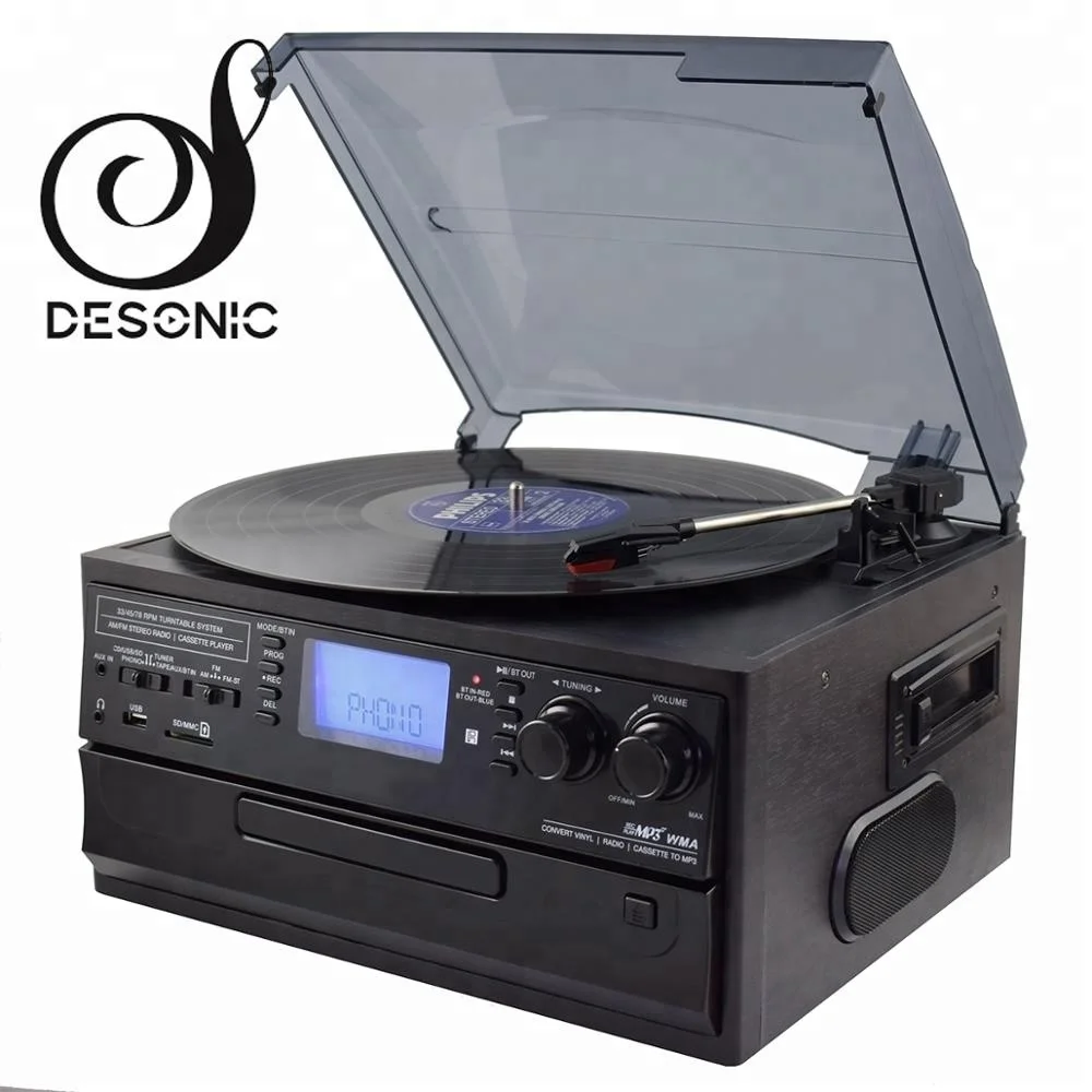 2019 Brand New Factory Supply Modern Gramophone Vinyl Record Player with AM/FM Radio Cassette, CD Player