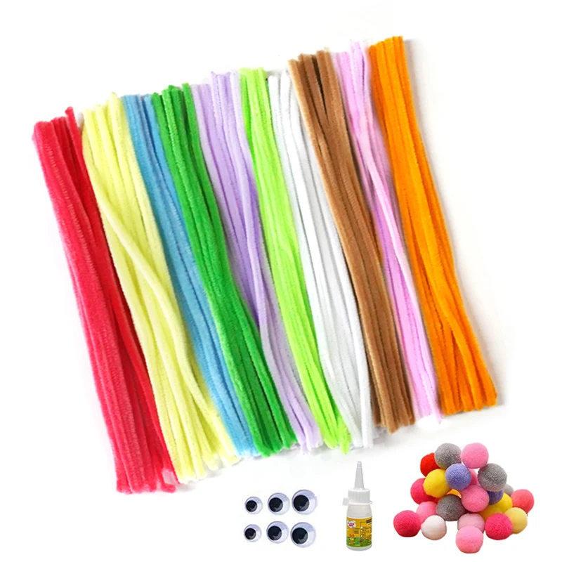 Pipe Cleaners 100 Piece 6mm Multicolour Chenille Stems Pipe Bump And 30 Piece 6mm Sticky Eye Decorations Craft Kit Set Toy