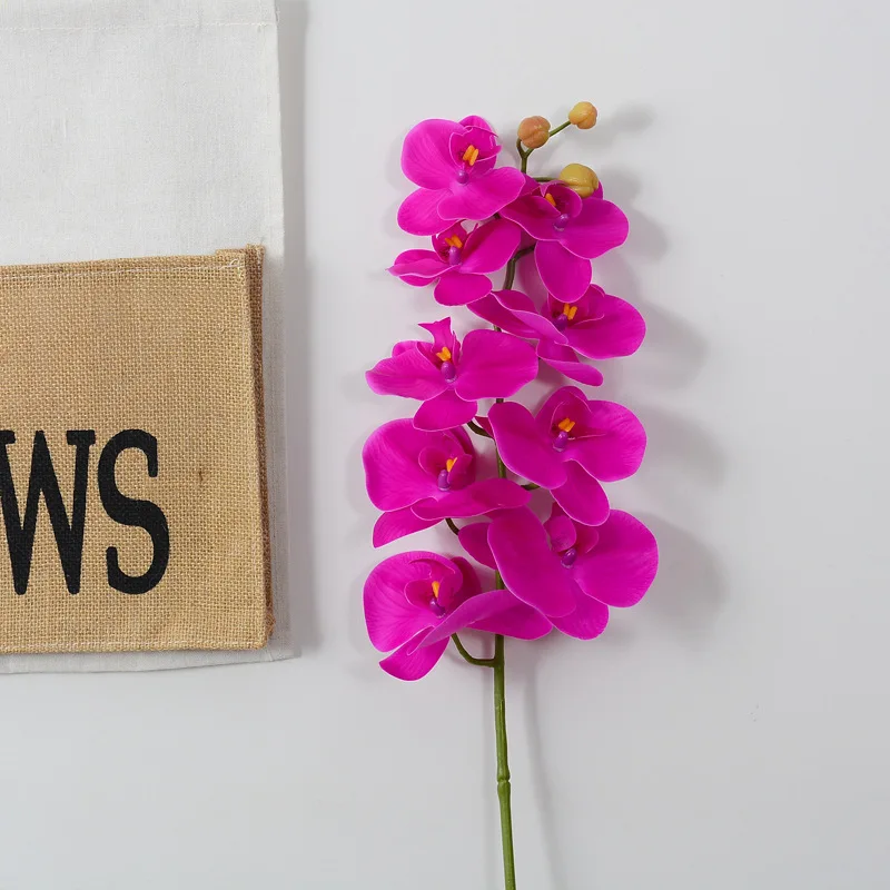 9 Heads High Quality Phalaenopsis Orchid Stem Flower For Wedding Decorations Artificial Latex White Orchid Flower