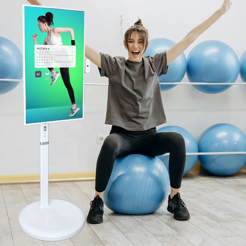 32 Inch Rotating Interactive Display Moving Portable Floor Standing LCD Touch Screen Smart TV