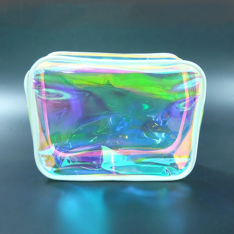 Customised Luxury Women Mini Holographic Laser Clear Makeup Bag Transparent PVC Cosmetic Bag