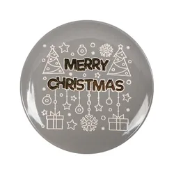 Holiday best-selling tableware manufacturers wholesale Christmas text pattern metal glaze ceramic salad plate