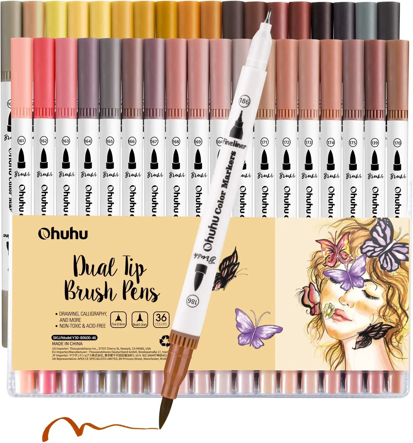 Ohuhu Skin Tone Markers 36-colors: Dual Tip Brush and Fineliner Markers for Adult Coloring Water Based Art Skintone Marker Pens