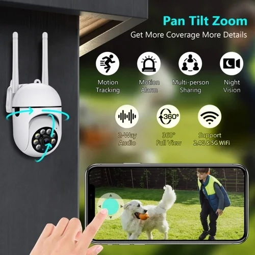 A7 1080P PTZ Camera 2MP WiFi Camera Home Security Camera with Night Vision Motion Detection 2-Way Audio 2.4GHZ VI365 App