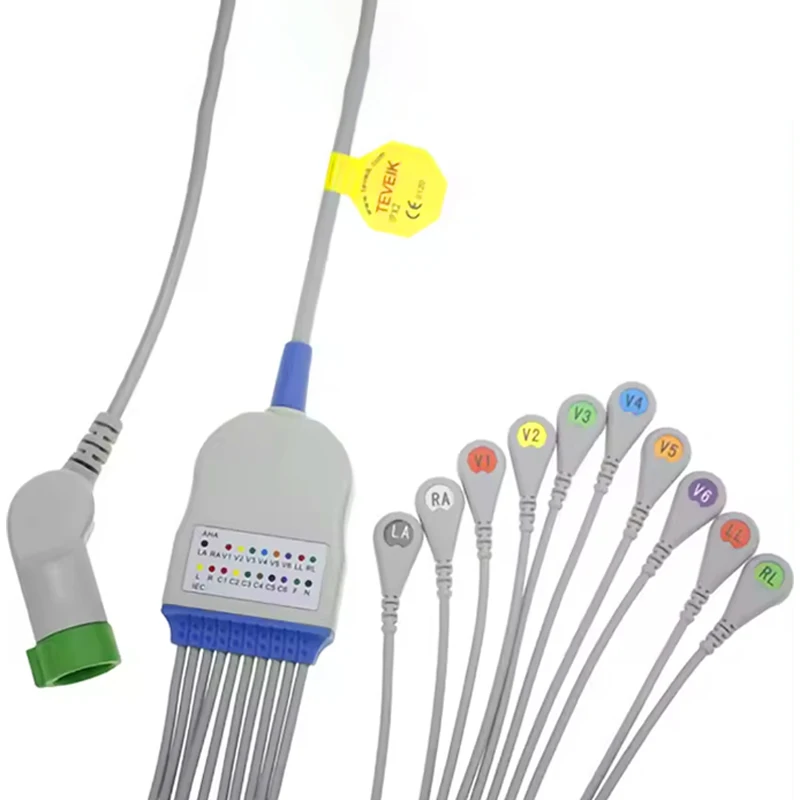 wholesale custom 10 lead Round 12pin ECG Ekg electrode Adapter ecg cable Medical TPU ecg cable