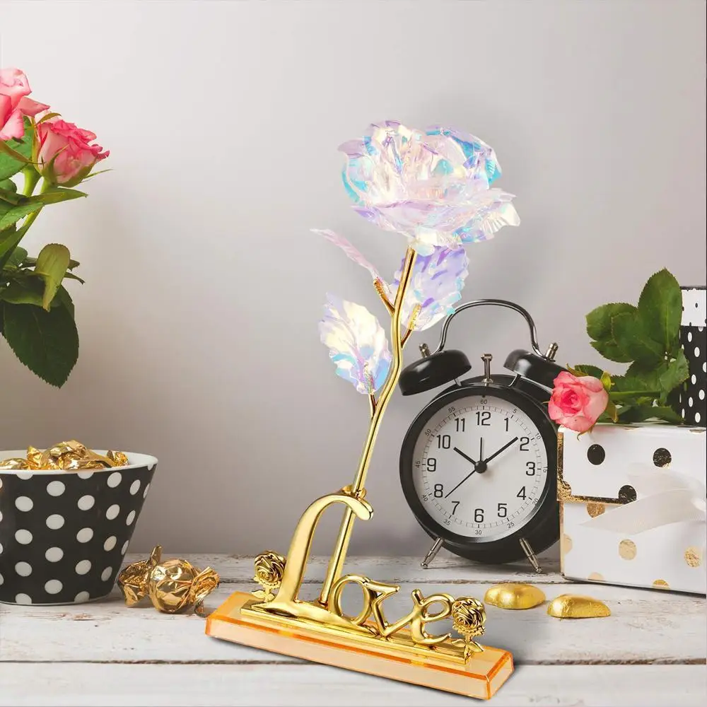 Plastic Led Rainbow 24k Gold Galaxy Roses Artificial Flowers Flowers Artificial Home Preserved Flowers