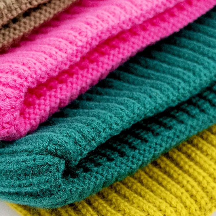 Ribbed Logo Embroidery Knitted Winter Cap Warm Knitted Beanie Hat Custom Acrylic Knitted Beanie