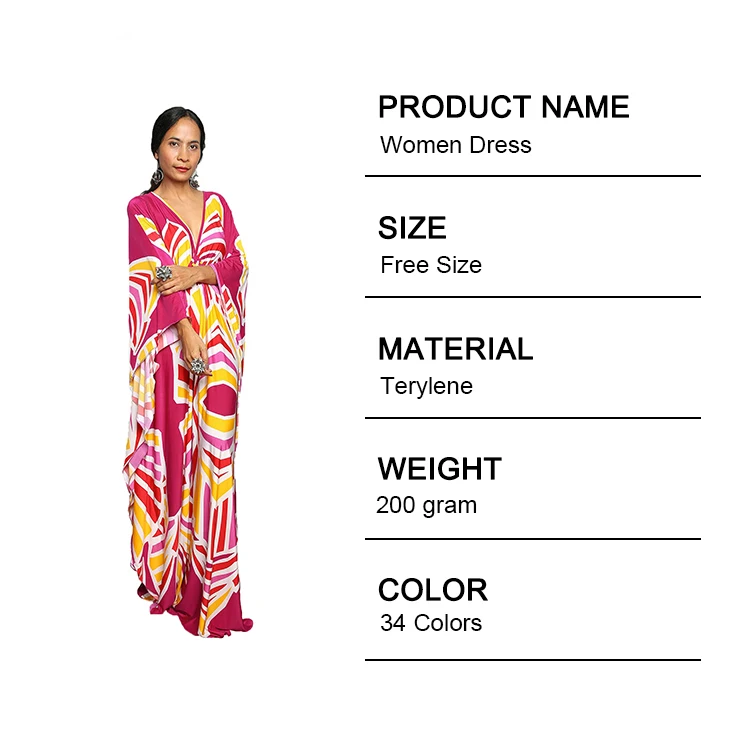 Cover Up Swimwear V Neck Long Half Sleeves Loose Sizes Kaftan Abaya Dubai