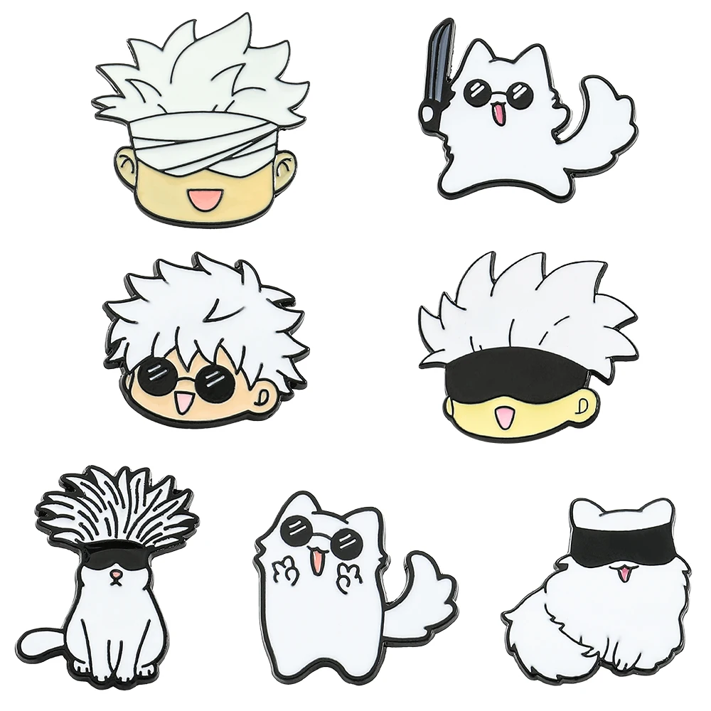Japan Anime Jujutsu Kaisen Yuta Okkotsu Pin Gojo Satoru Cats Enamel Brooch Cute Manga Badge Lapel Pin for Backpack Accessories