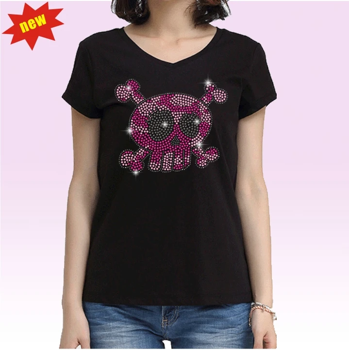 wholesale t-shirt iron-on transfer rhinestone crystal skull Designs