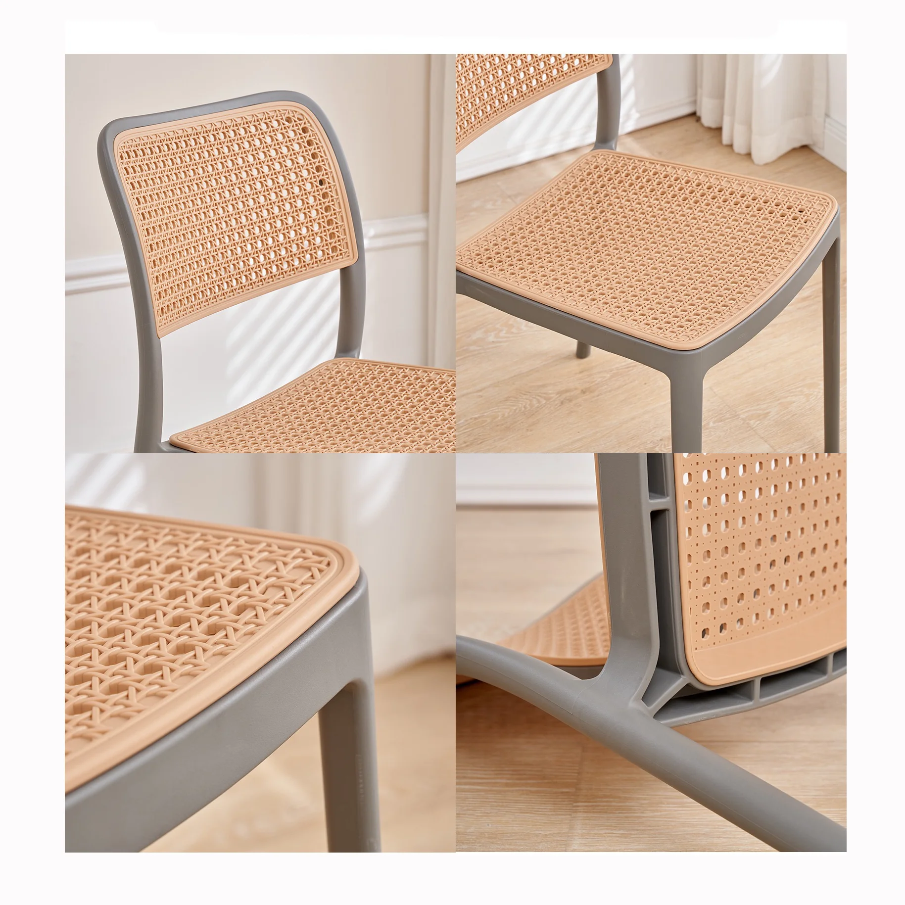 Wholesale furniture PP chair plastic rattan plaited articles design stacking chairs for dining room living room coffee shop