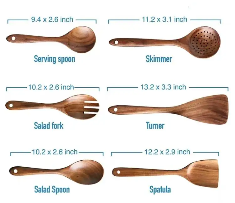 6-pieces Eco-friendly Gadgets Tools Spatula Kitchen Utensils Set for Cooking Custom Restaurant Soup Spoon Bamboo Cutlery