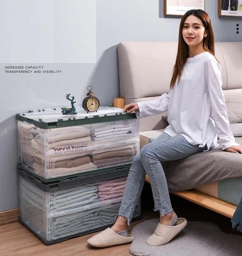 Collapsible Storage Bins with Lids for organizing Stackable Clear Latch Storage Box with Handle Folding Plastic Containers