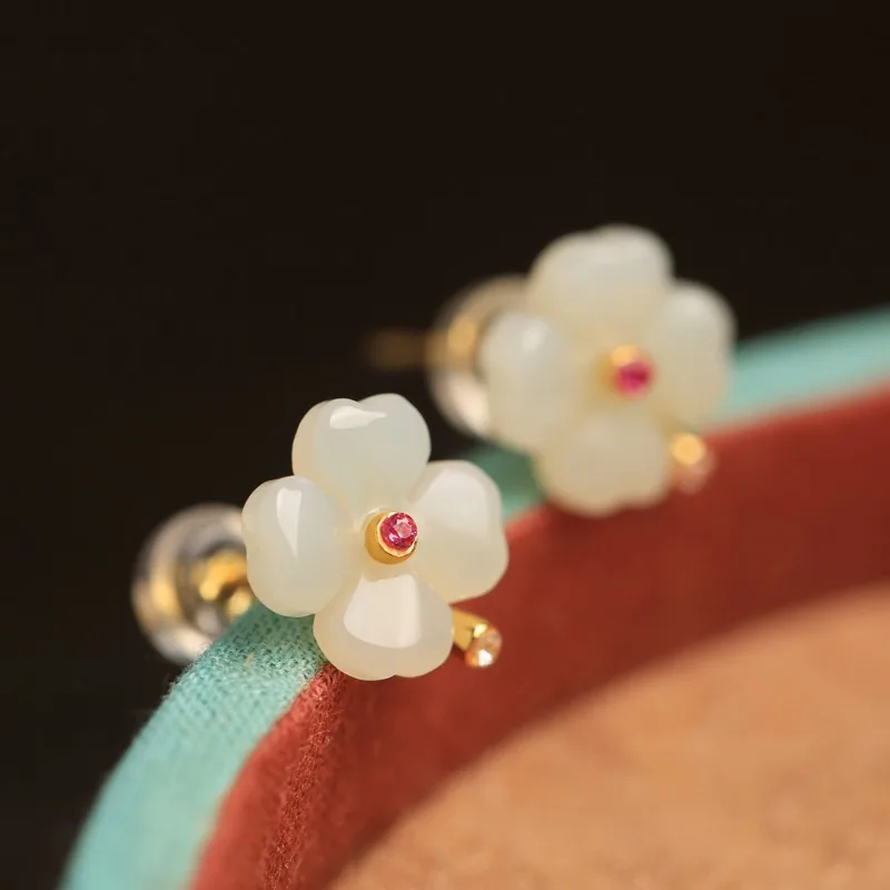 New Chinese flowers retro earrings niche simple everything national fashion temperament light luxury high sense