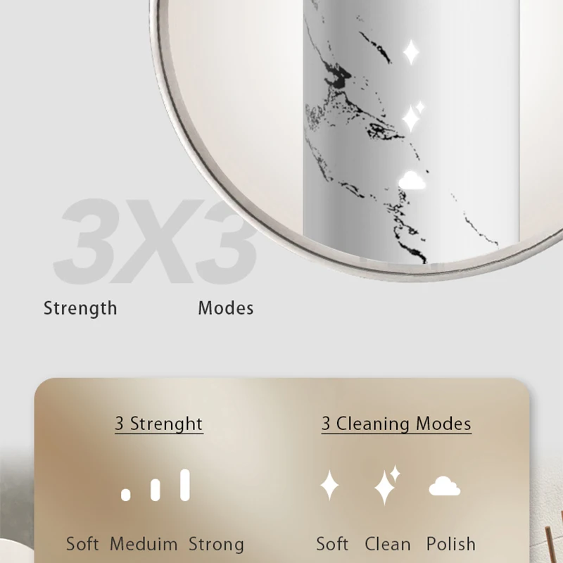 Marble Stone Auto-Wake-Up 9 Cleaning Modes Sonic Toothbrush Advanced Electric Toothbrush Ultrasonic Brush