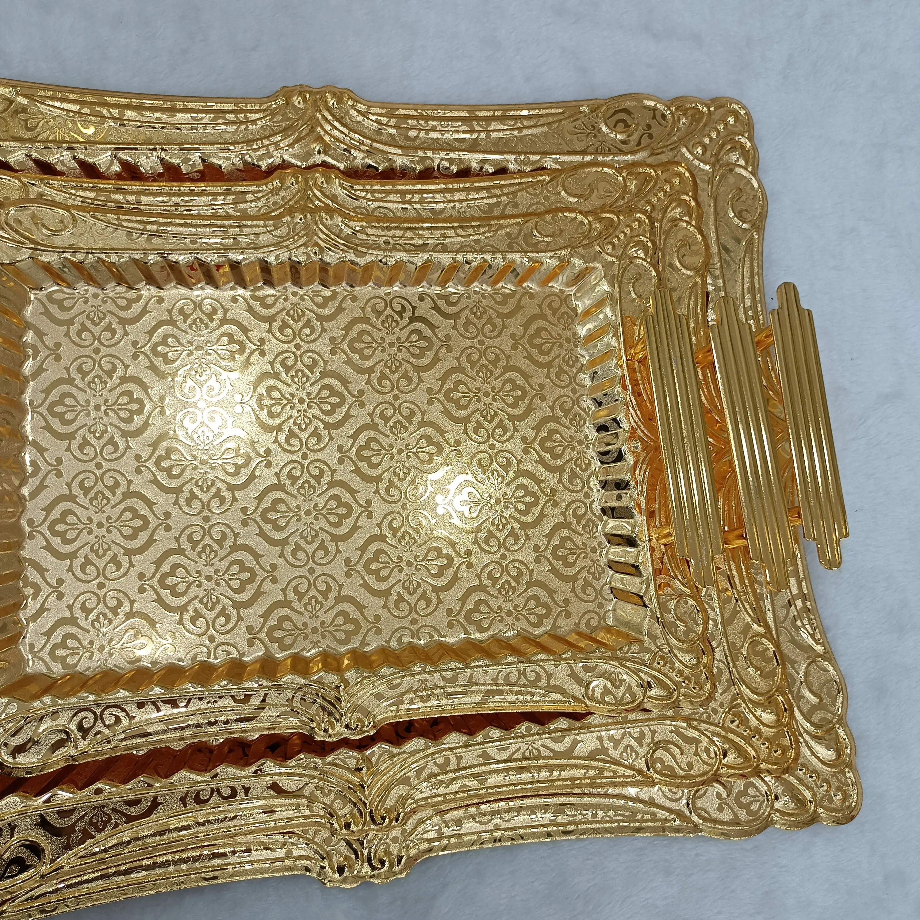 Mirror Golden Serving Trays Rectangular Moroccan Tray Metal Plate Home and Table Decor Tray Ramada 2024