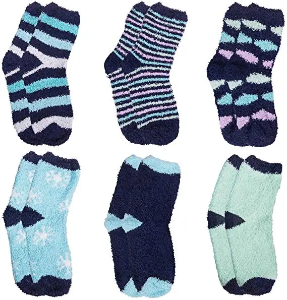 Уютные пушистые зимние теплые пушистые тапочки домашние спальные синие носки для женщин